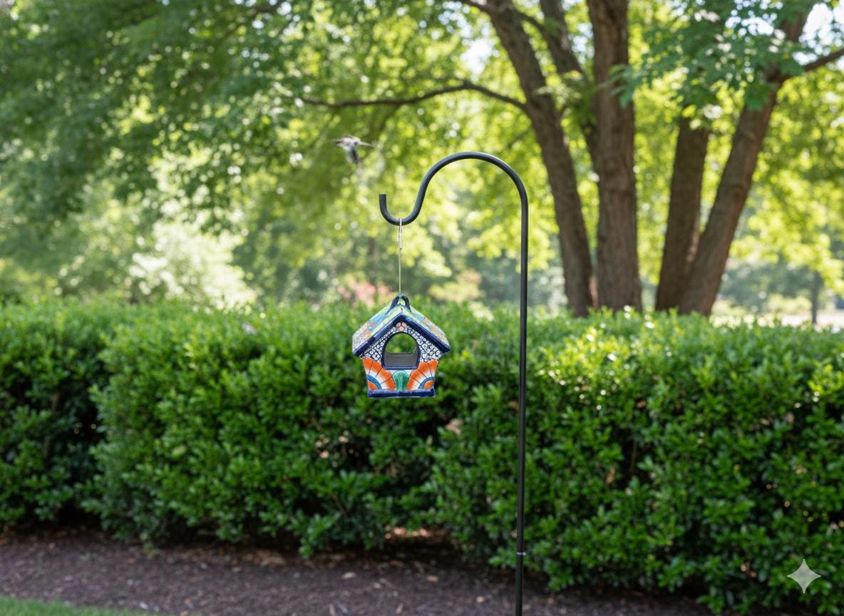 Ceramic Bird Feeder Talavera Pottery, Decorative Outdoor Hanging Feeder Station, Handmade Mexican Pottery Attract Wild Birds