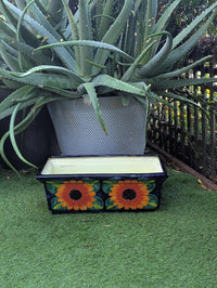 Window Box Planter is Handmade Talavera Mexican Pottery with a Sunflower Lily Motif