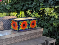 Window Box Planter is Handmade Talavera Mexican Pottery with a Sunflower Lily Motif