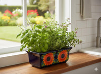 Window Box Planter is Handmade Talavera Mexican Pottery with a Sunflower Lily Motif