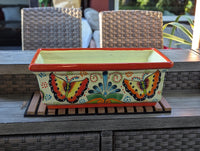 Window Box Planter is Handmade Talavera Mexican Pottery with a Butterflies Motif