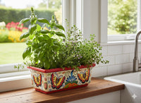 Window Box Planter is Handmade Talavera Mexican Pottery with a Butterflies Motif