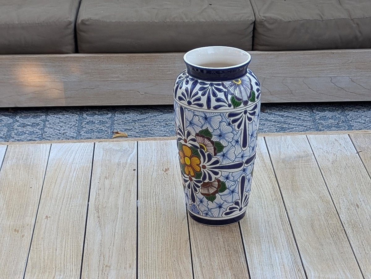 Ceramic Talavera Vase is Exquisite Handmade Mexican Pottery | Decorative Flower Vase is Gorgeous Centerpiece for Home Decor or Yard Decor