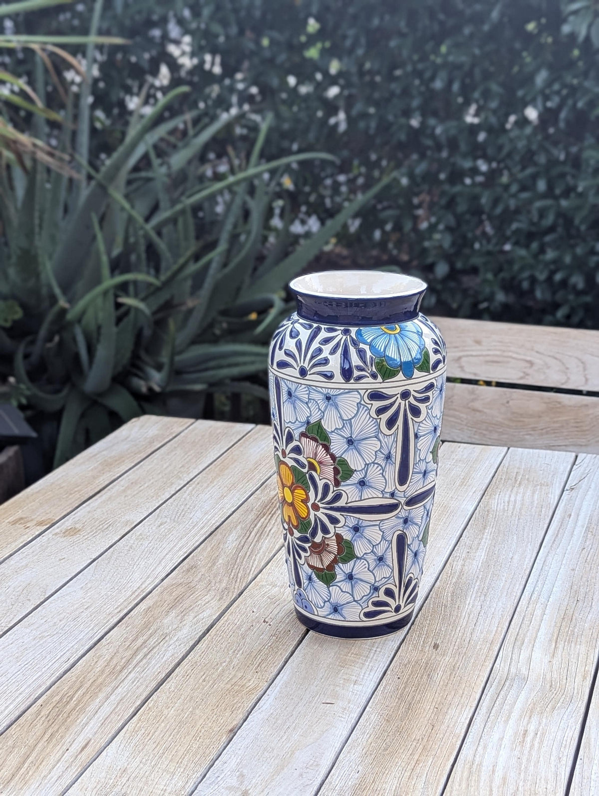 Ceramic Talavera Vase is Exquisite Handmade Mexican Pottery | Decorative Flower Vase is Gorgeous Centerpiece for Home Decor or Yard Decor