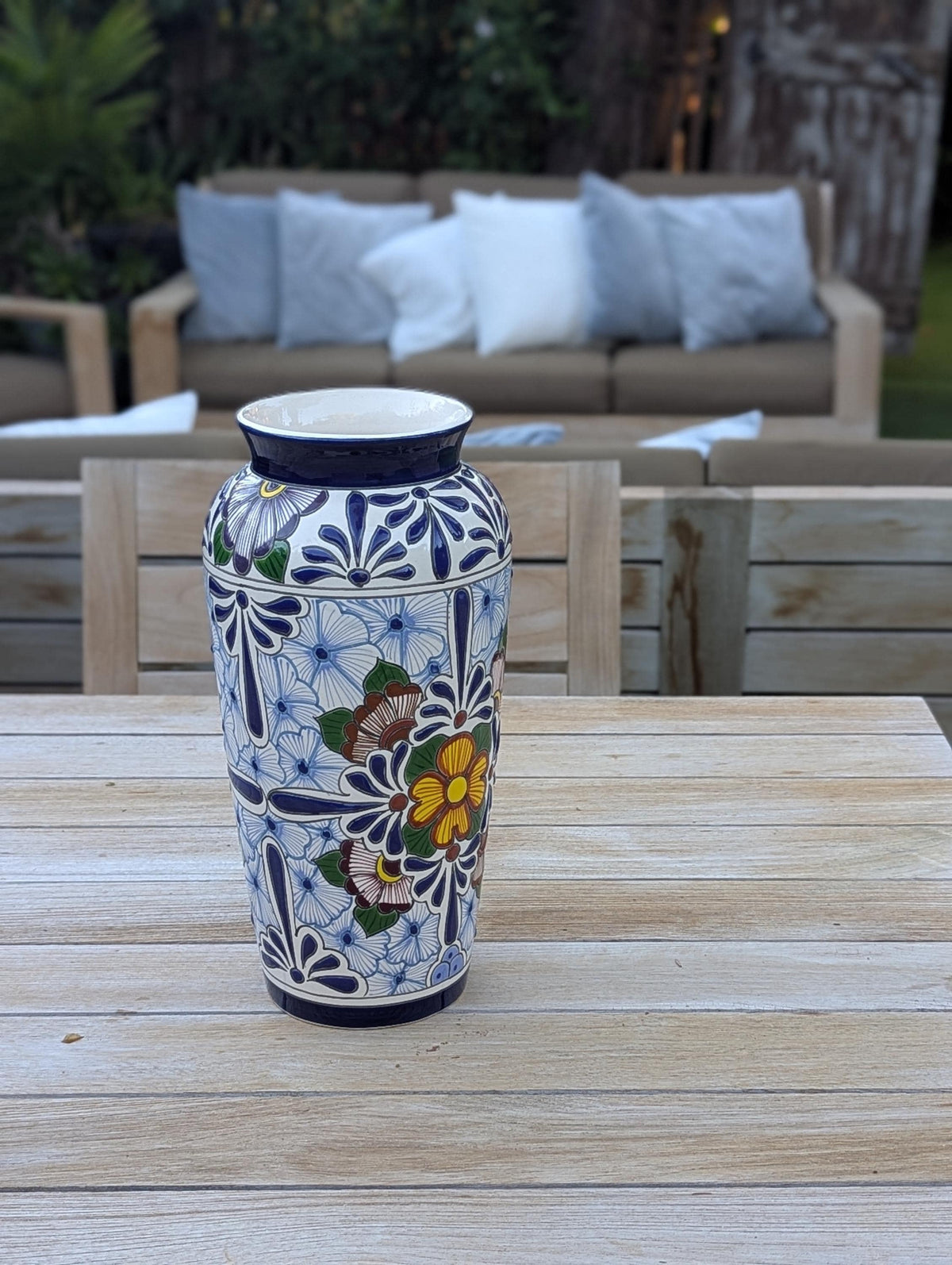 Ceramic Talavera Vase is Exquisite Handmade Mexican Pottery | Decorative Flower Vase is Gorgeous Centerpiece for Home Decor or Yard Decor