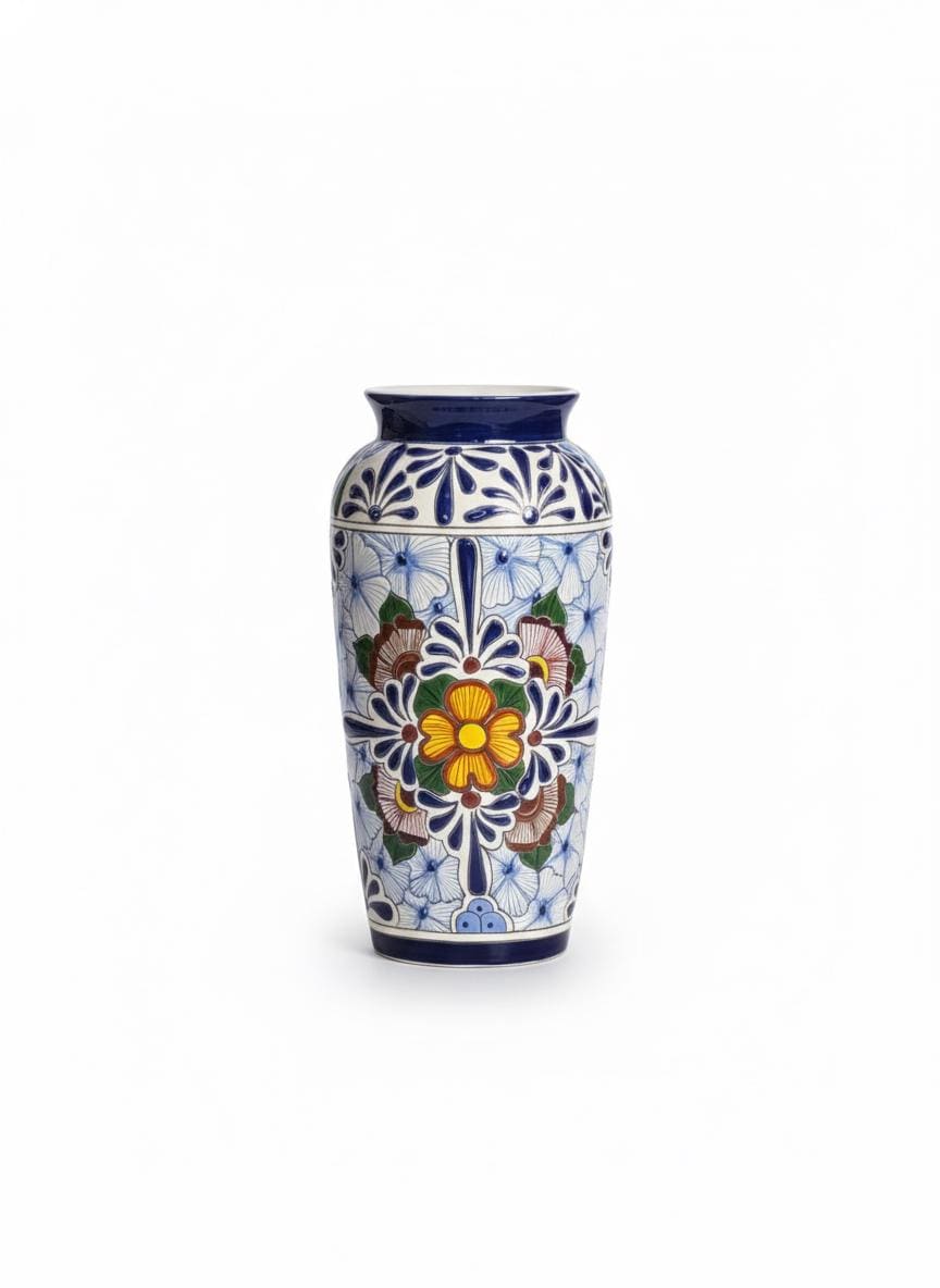 Ceramic Talavera Vase is Exquisite Handmade Mexican Pottery | Decorative Flower Vase is Gorgeous Centerpiece for Home Decor or Yard Decor