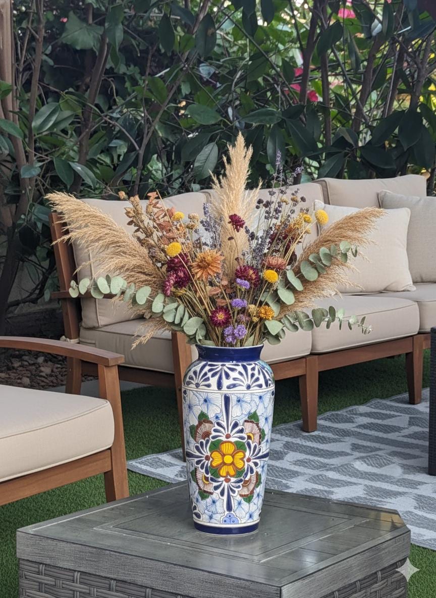 Ceramic Talavera Vase is Exquisite Handmade Mexican Pottery | Decorative Flower Vase is Gorgeous Centerpiece for Home Decor or Yard Decor