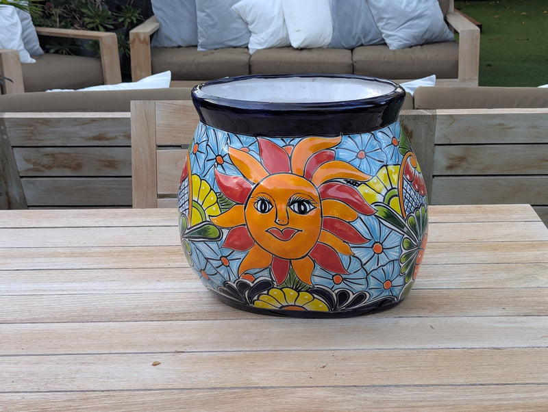 11.5" Oval Mexican Sun Flower Planter Pot is a Colorful, Handmade Talavera Ceramic Planter Pot for Home and Garden Decor, Outdoor Yard Art