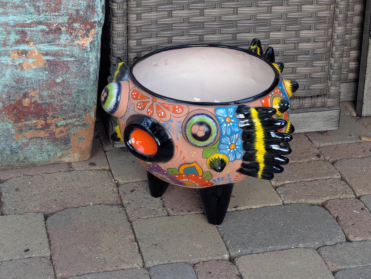 Hand-Painted Talavera Blowfish Planter: Mexican Pottery Garden Decor