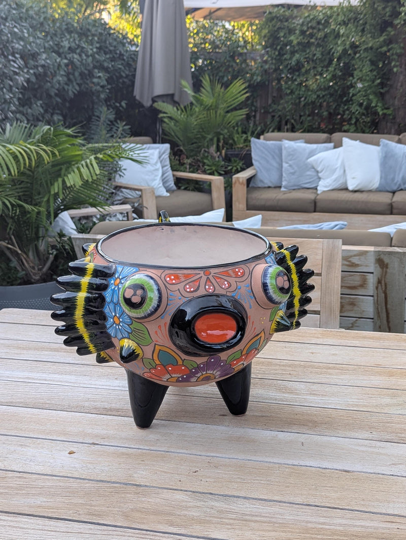 Hand-Painted Talavera Blowfish Planter: Mexican Pottery Garden Decor