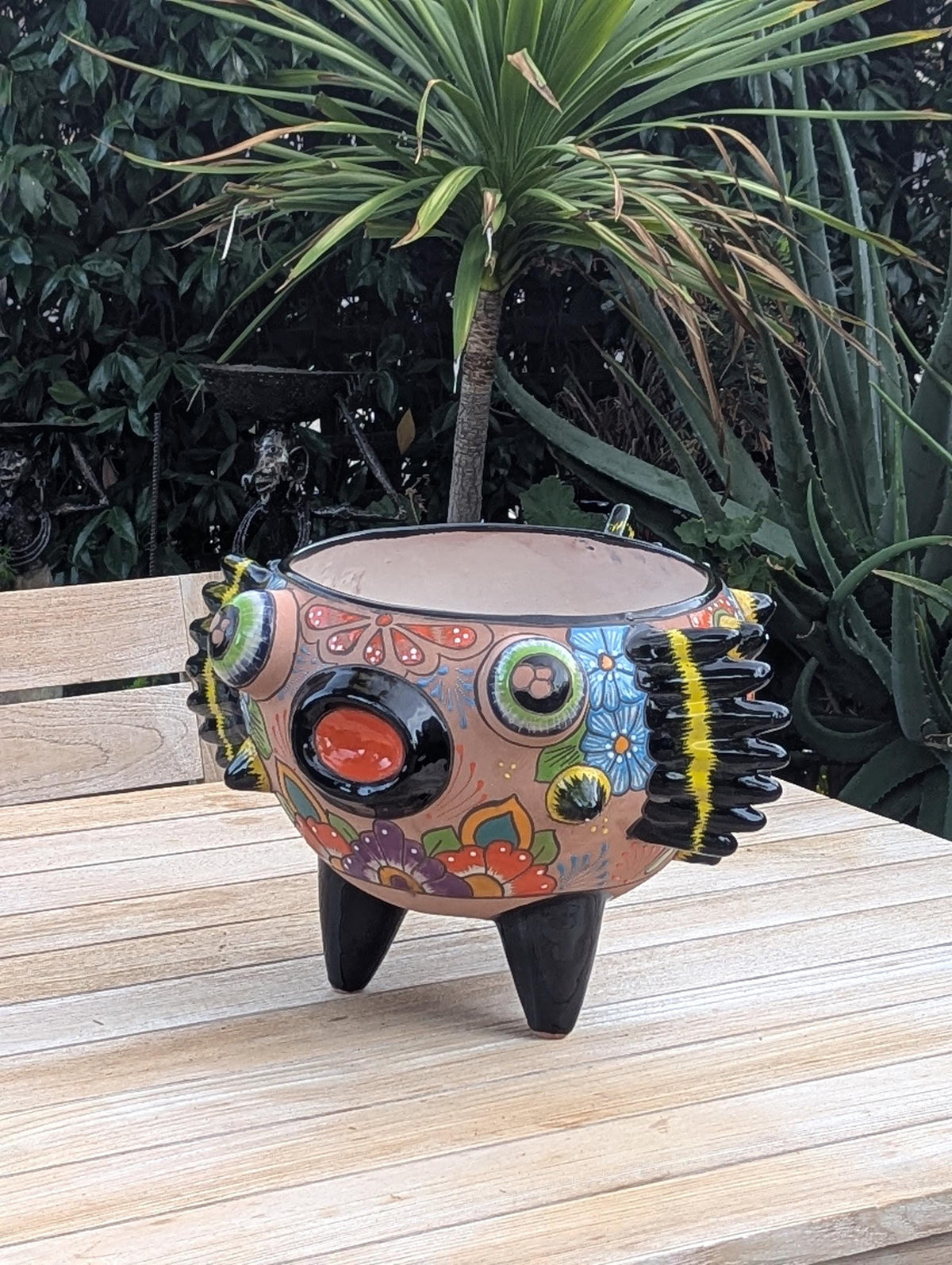 Hand-Painted Talavera Blowfish Planter: Mexican Pottery Garden Decor