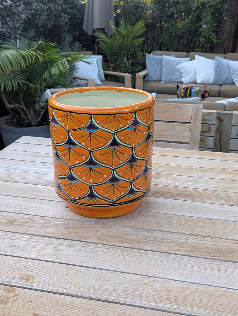 14" Tall Round Flower Pot is Colorful Talavera Ceramic Planter, Handmade Mexican Pottery | Garden Art, Home Decor or Housewarming Gift