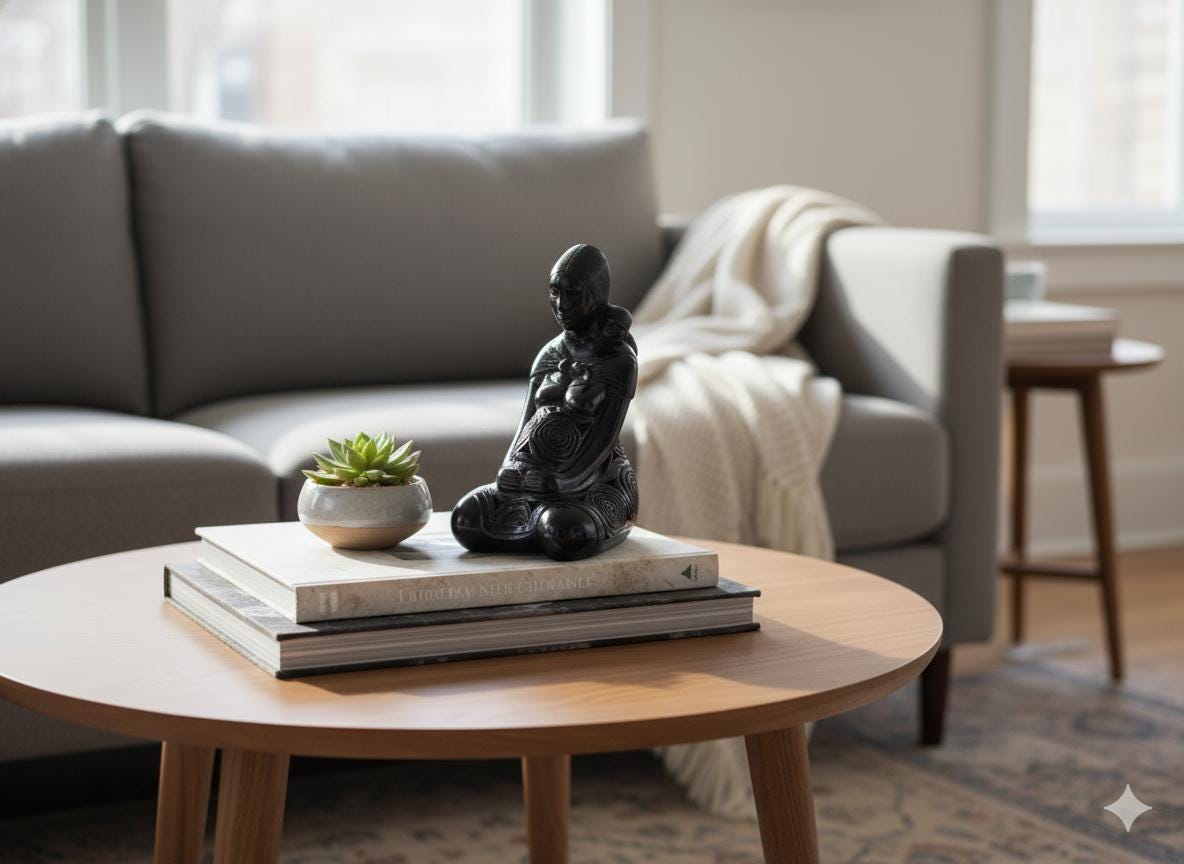 Pregnant Mom with Baby Figurine Home Decor in Barro Negro | Handmade Black Clay Mexican Pottery from San Bartolo near Oaxaca, Mexico