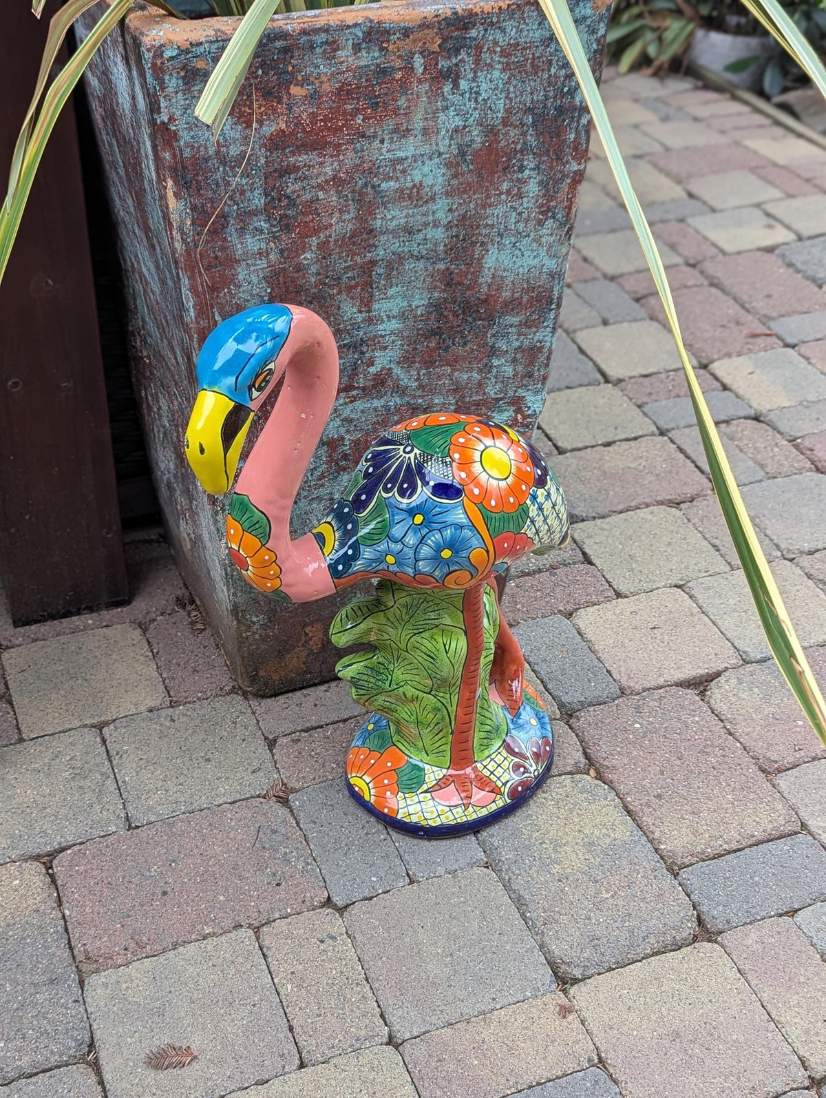 Pink Flamingo Garden Decor is Ceramic Mexican Talavera Pottery & Yard Art from luv2brd.com