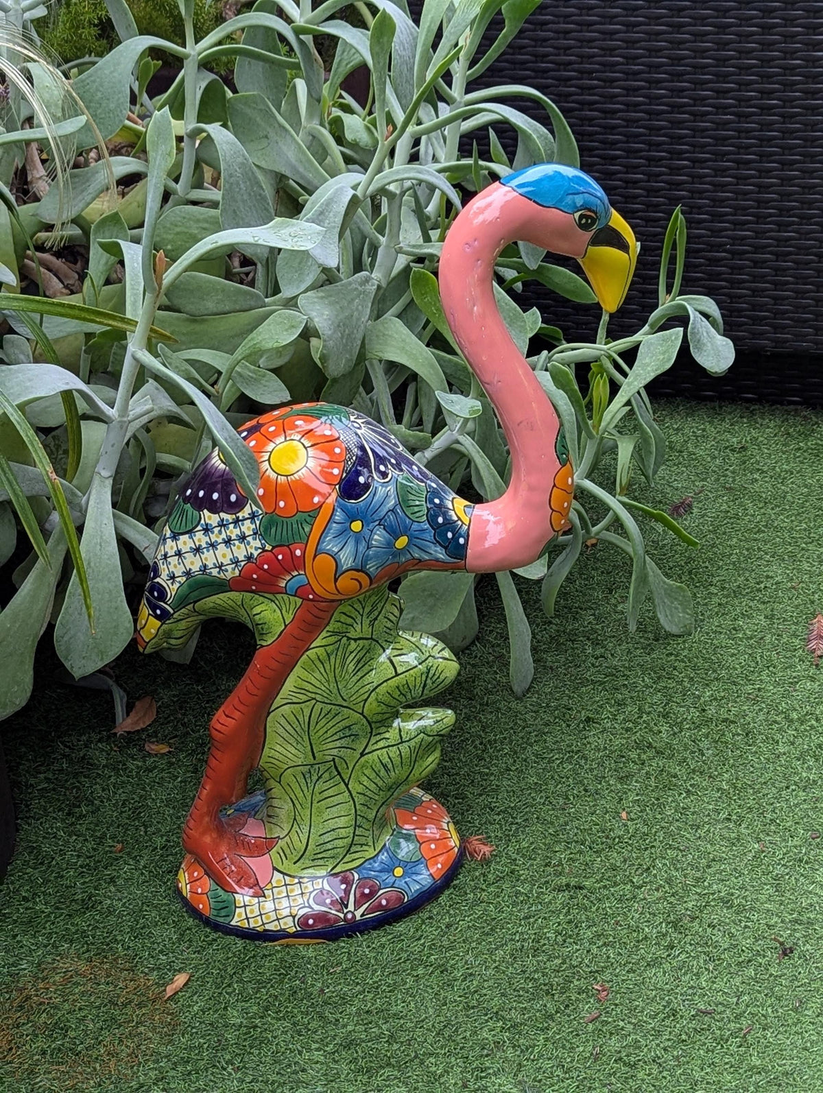 Pink Flamingo Garden Decor is Ceramic Mexican Talavera Pottery & Yard Art from luv2brd.com