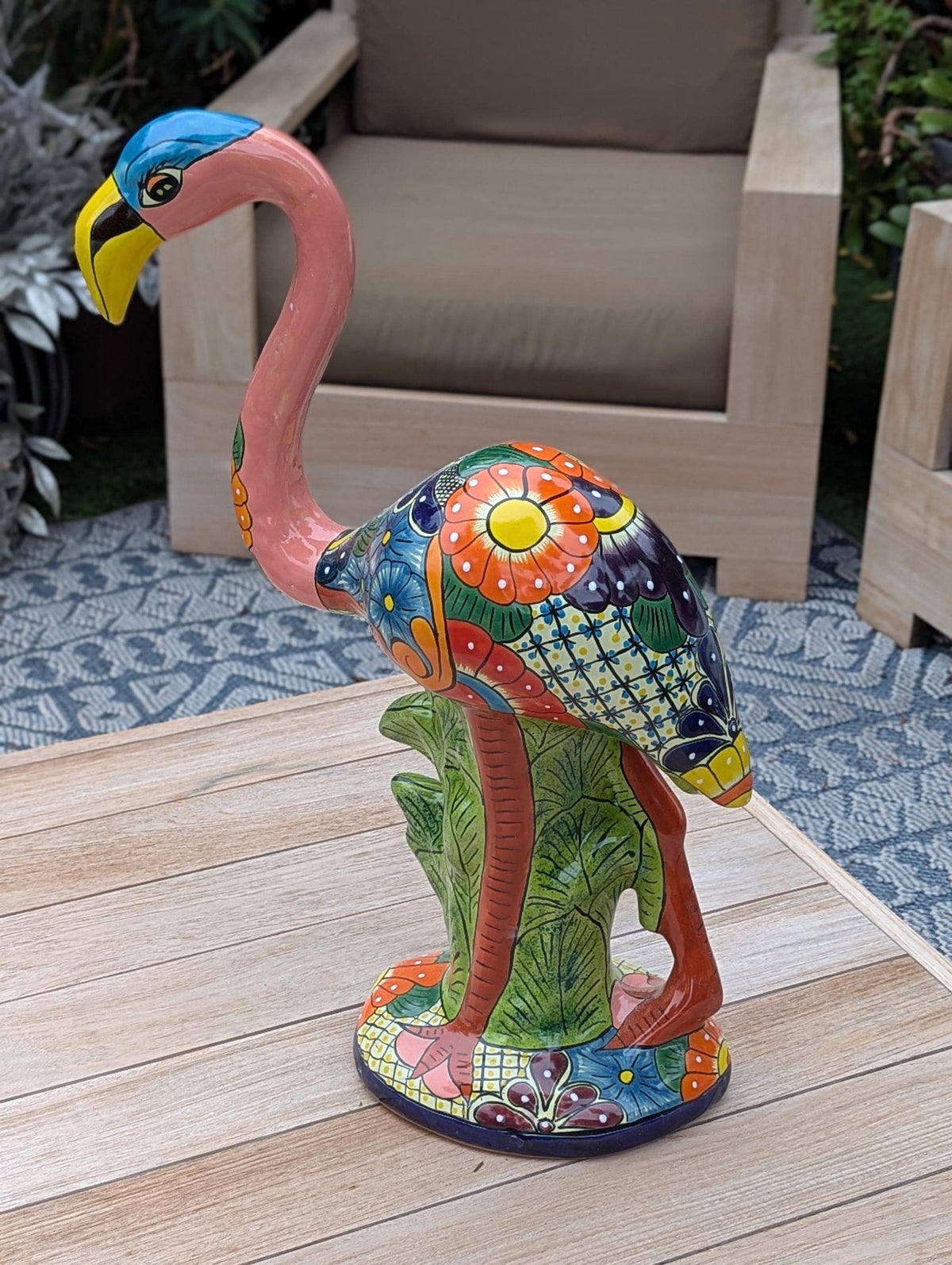 Pink Flamingo Garden Decor is Ceramic Mexican Talavera Pottery & Yard Art from luv2brd.com