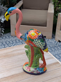 Pink Flamingo Garden Decor is Ceramic Mexican Talavera Pottery & Yard Art from luv2brd.com