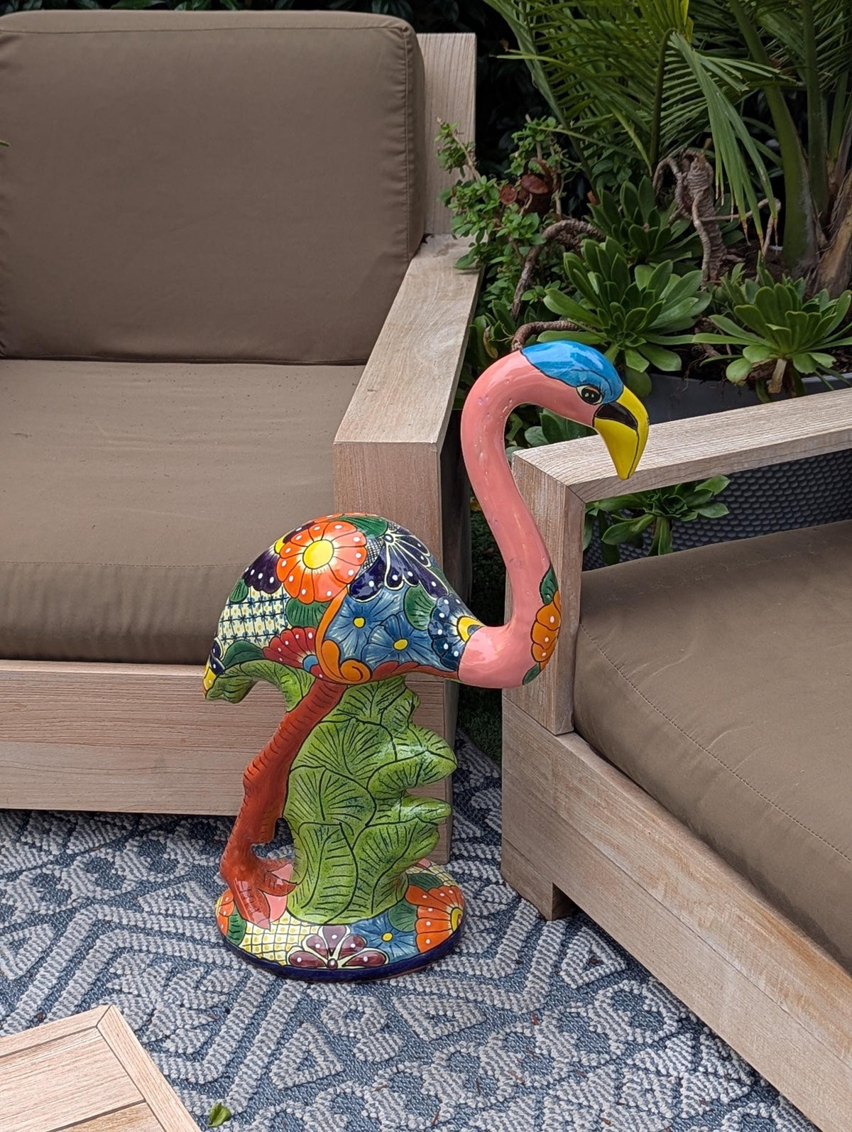Pink Flamingo Garden Decor is Ceramic Mexican Talavera Pottery & Yard Art from luv2brd.com