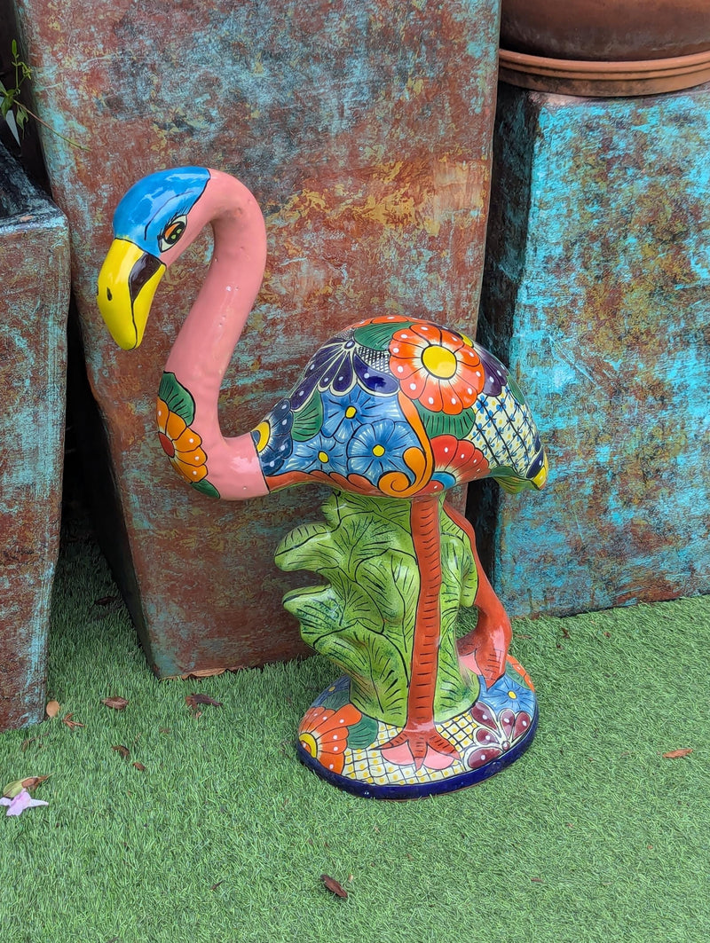 Pink Flamingo Garden Decor is Ceramic Mexican Talavera Pottery & Yard Art from luv2brd.com