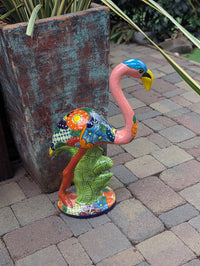 Pink Flamingo Garden Decor is Ceramic Mexican Talavera Pottery & Yard Art from luv2brd.com