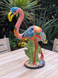Pink Flamingo Garden Decor is Ceramic Mexican Talavera Pottery & Yard Art from luv2brd.com