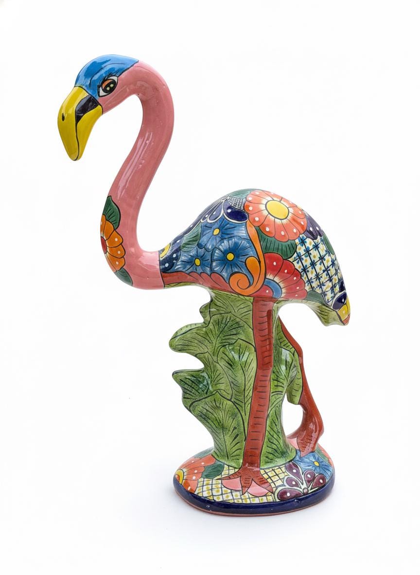 Pink Flamingo Garden Decor is Ceramic Mexican Talavera Pottery & Yard Art from luv2brd.com