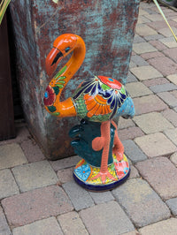Orange Flamingo Garden Decor is Ceramic Mexican Talavera Pottery & Yard Art
