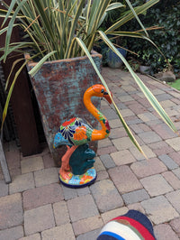 Orange Flamingo Garden Decor is Ceramic Mexican Talavera Pottery & Yard Art
