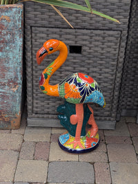 Orange Flamingo Garden Decor is Ceramic Mexican Talavera Pottery & Yard Art