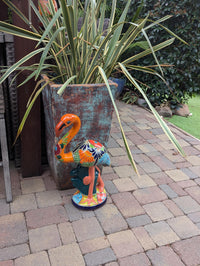 Orange Flamingo Garden Decor is Ceramic Mexican Talavera Pottery & Yard Art