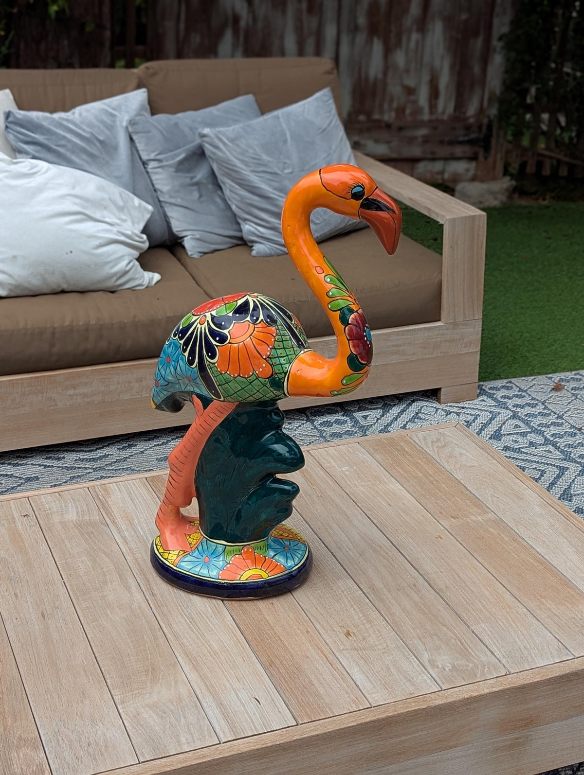Orange Flamingo Garden Decor is Ceramic Mexican Talavera Pottery & Yard Art