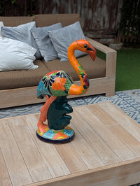 Orange Flamingo Garden Decor is Ceramic Mexican Talavera Pottery & Yard Art