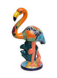 Orange Flamingo Garden Decor is Ceramic Mexican Talavera Pottery & Yard Art