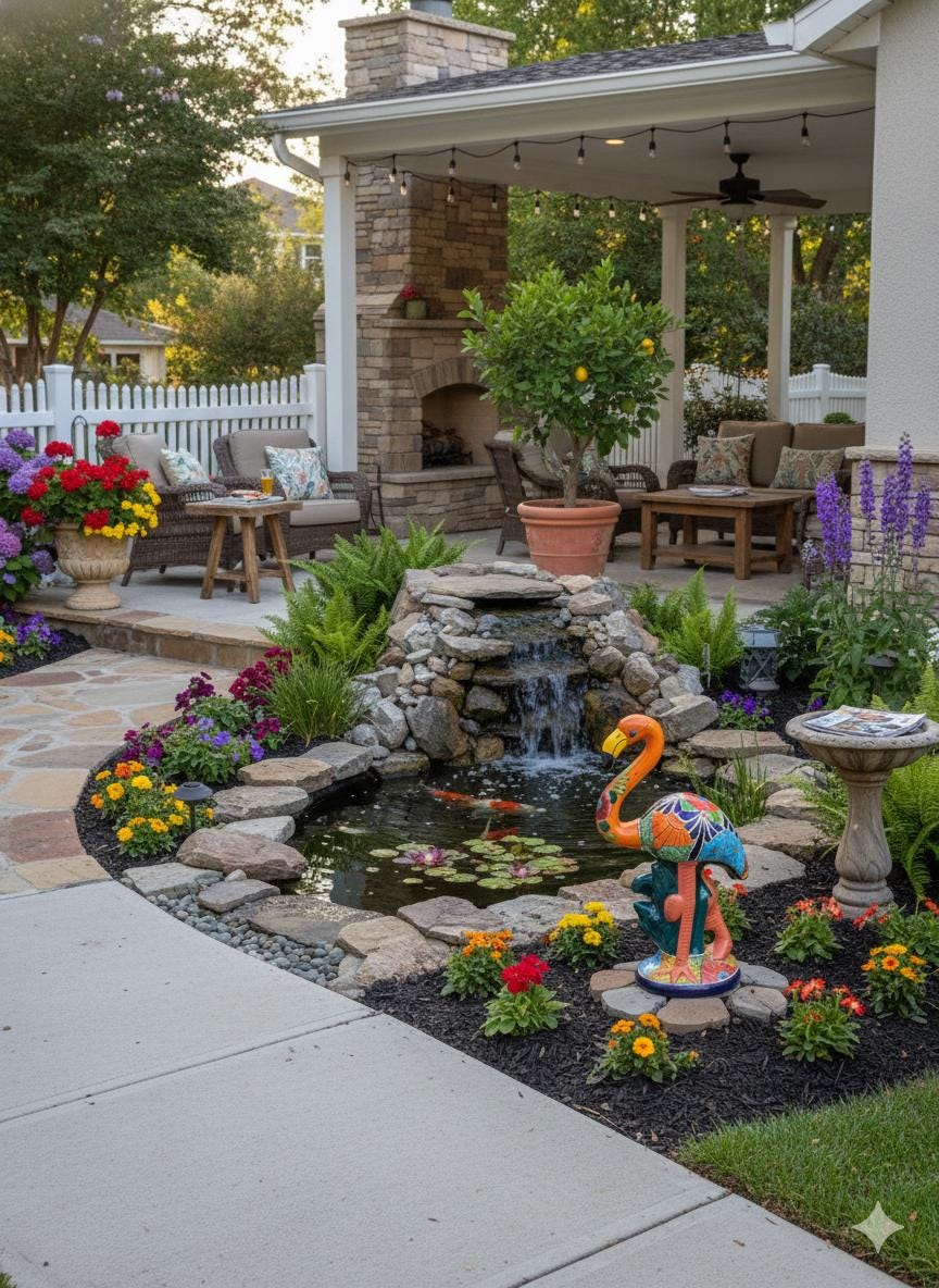 Orange Flamingo Garden Decor is Ceramic Mexican Talavera Pottery & Yard Art