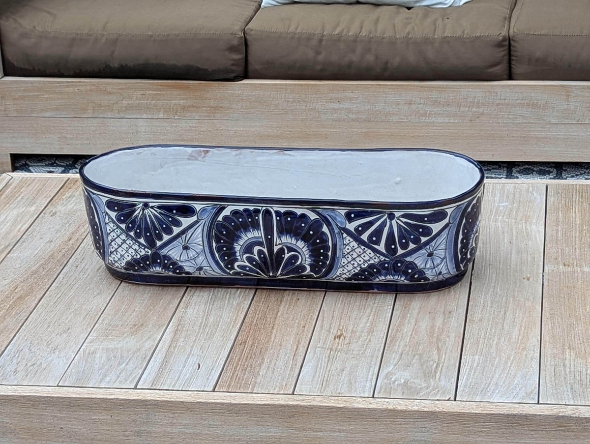 Oval Planter Talavera Pottery, Indoor or Outdoor Flower Pot, Ceramic Mexican Art as Housewarming Gift