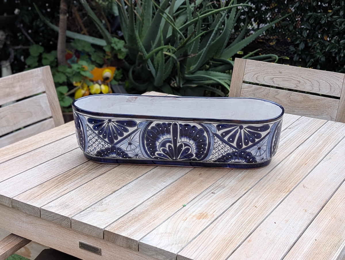 Oval Planter Talavera Pottery, Indoor or Outdoor Flower Pot, Ceramic Mexican Art as Housewarming Gift