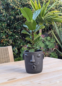 Mustache Whistler Face Planter & Flower Pot is Handmade Mexican Pottery from Atzompa Mexico | Use as Indoor Home Decor or Outdoor Yard Art