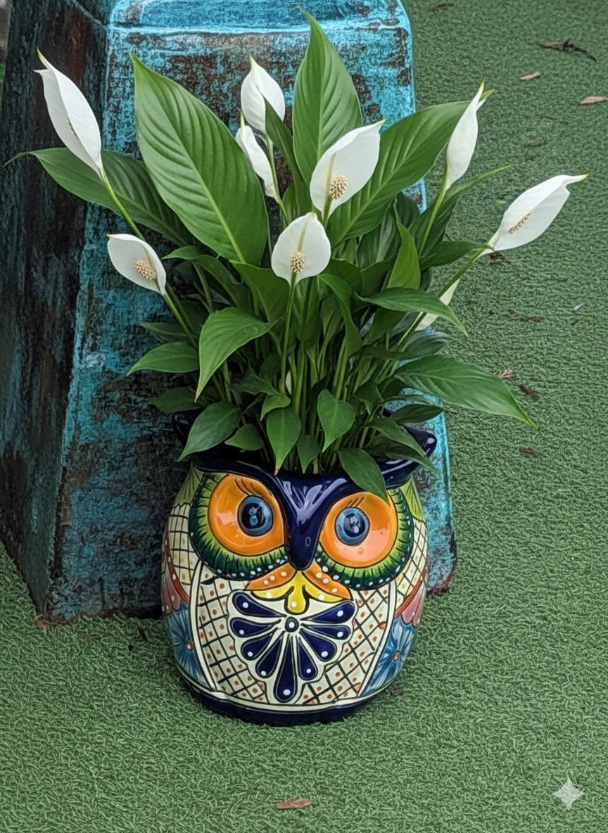 Handmade Talavera Owl Planter: Mexican Pottery Garden Decor