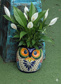 Handmade Talavera Owl Planter: Mexican Pottery Garden Decor