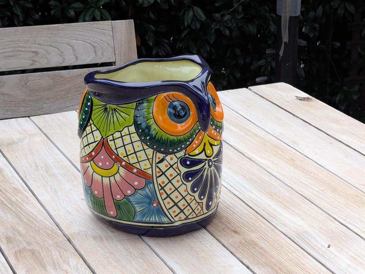 Handmade Talavera Owl Planter: Mexican Pottery Garden Decor