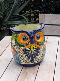 Handmade Talavera Owl Planter: Mexican Pottery Garden Decor