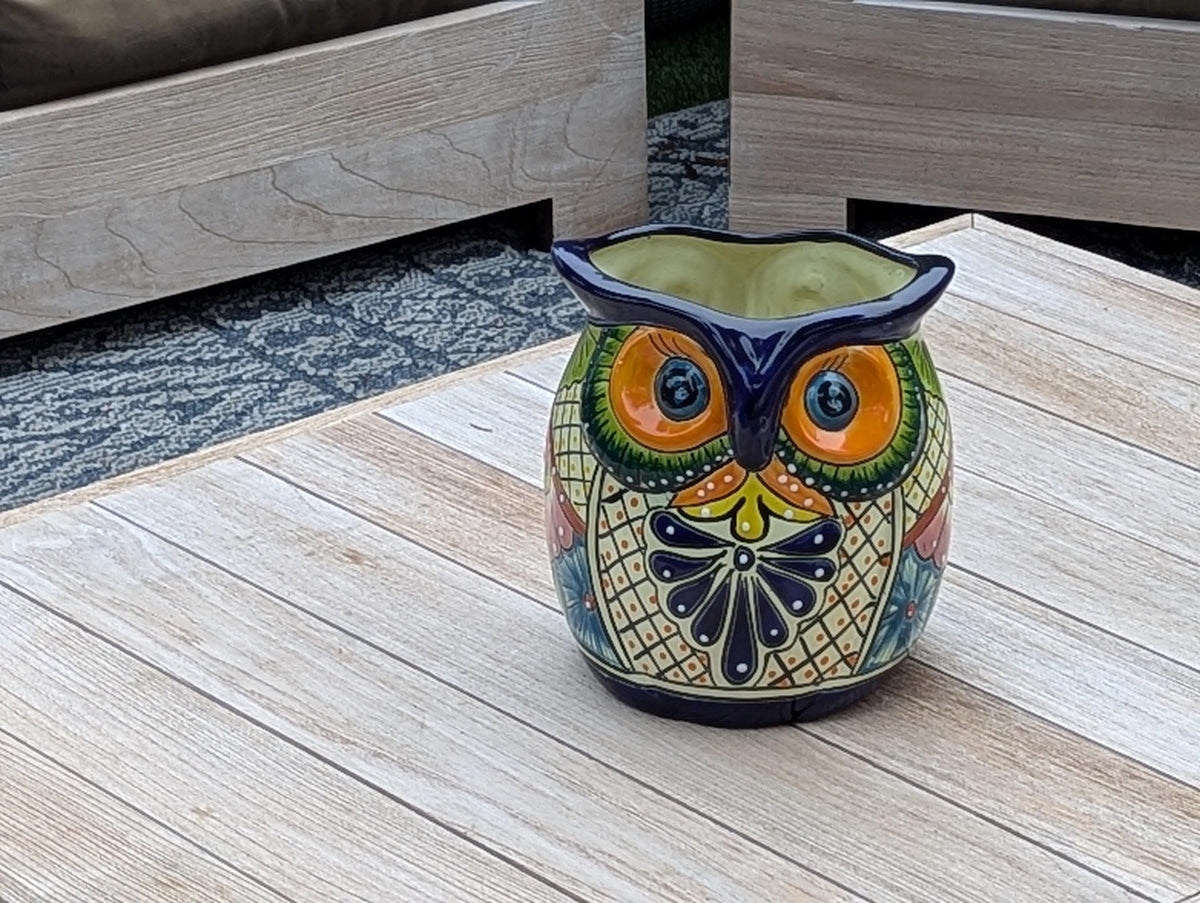 Handmade Talavera Owl Planter: Mexican Pottery Garden Decor