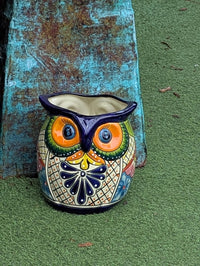 Handmade Talavera Owl Planter: Mexican Pottery Garden Decor