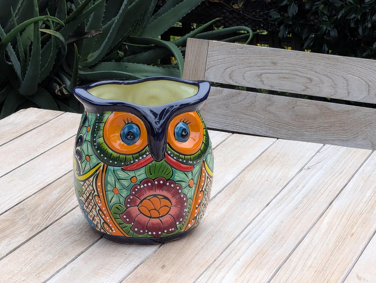 Handmade Talavera Owl Planter: Mexican Pottery Garden Decor