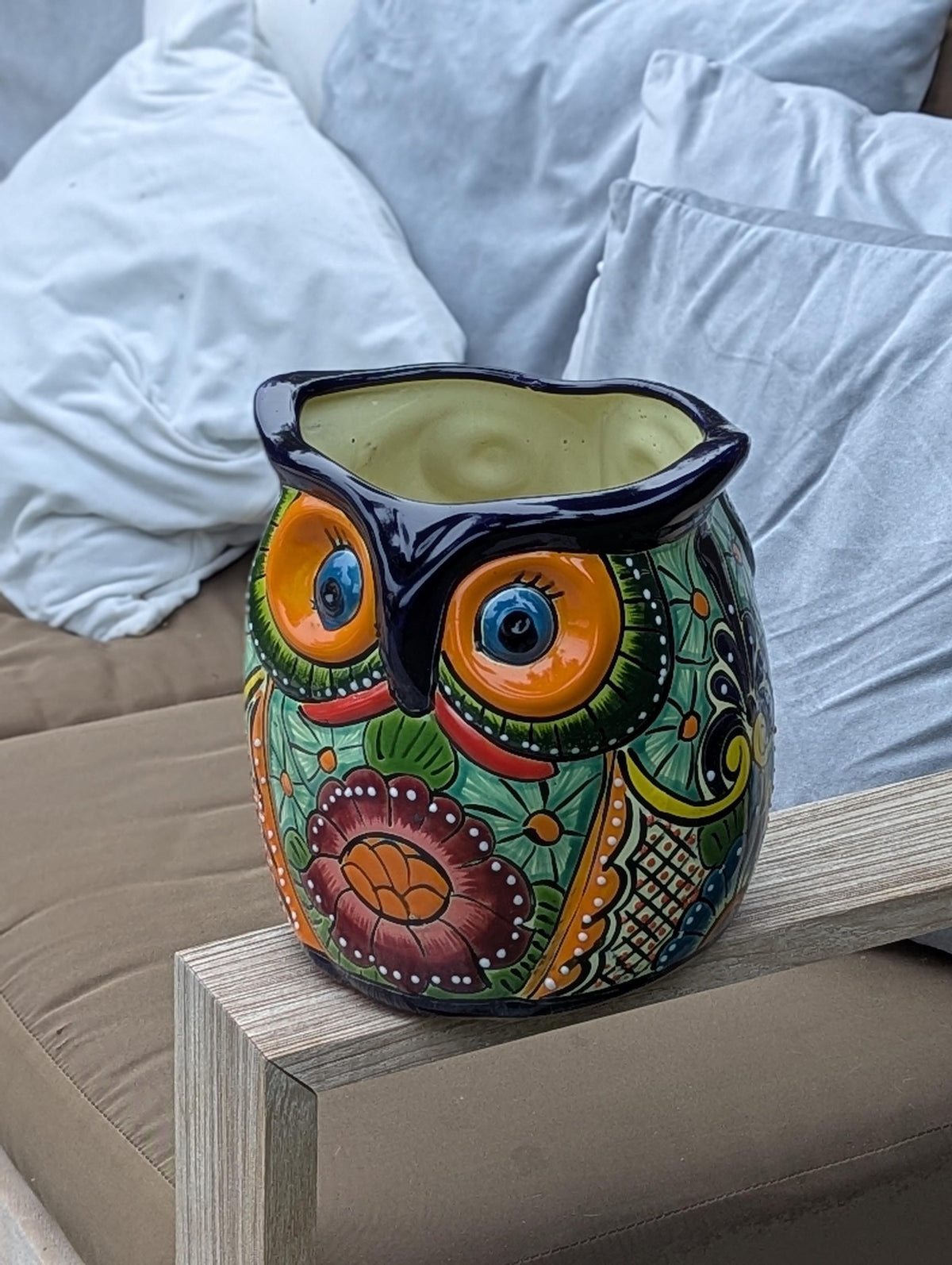 Handmade Talavera Owl Planter: Mexican Pottery Garden Decor