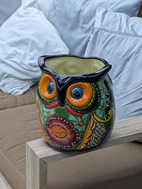 Handmade Talavera Owl Planter: Mexican Pottery Garden Decor