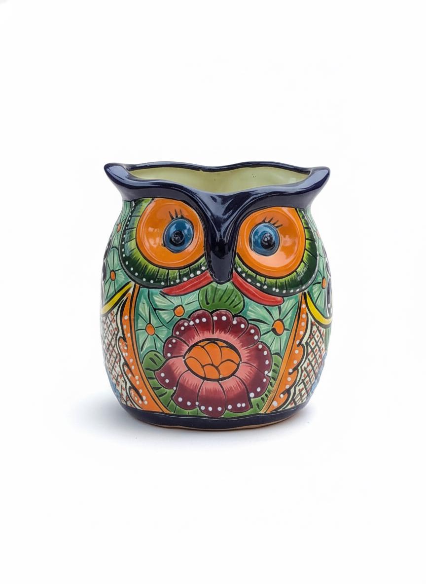Handmade Talavera Owl Planter: Mexican Pottery Garden Decor