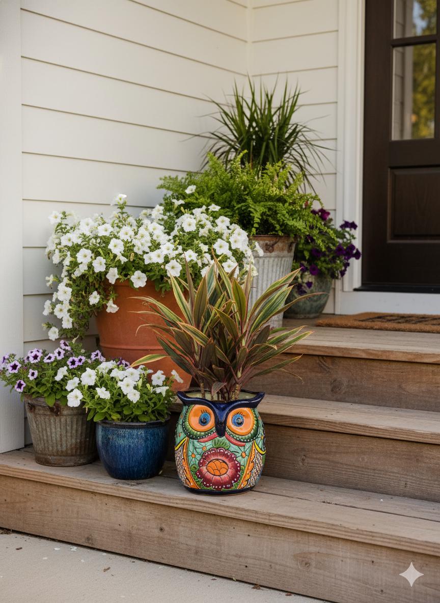 Handmade Talavera Owl Planter: Mexican Pottery Garden Decor