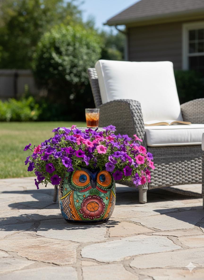 Handmade Talavera Owl Planter: Mexican Pottery Garden Decor