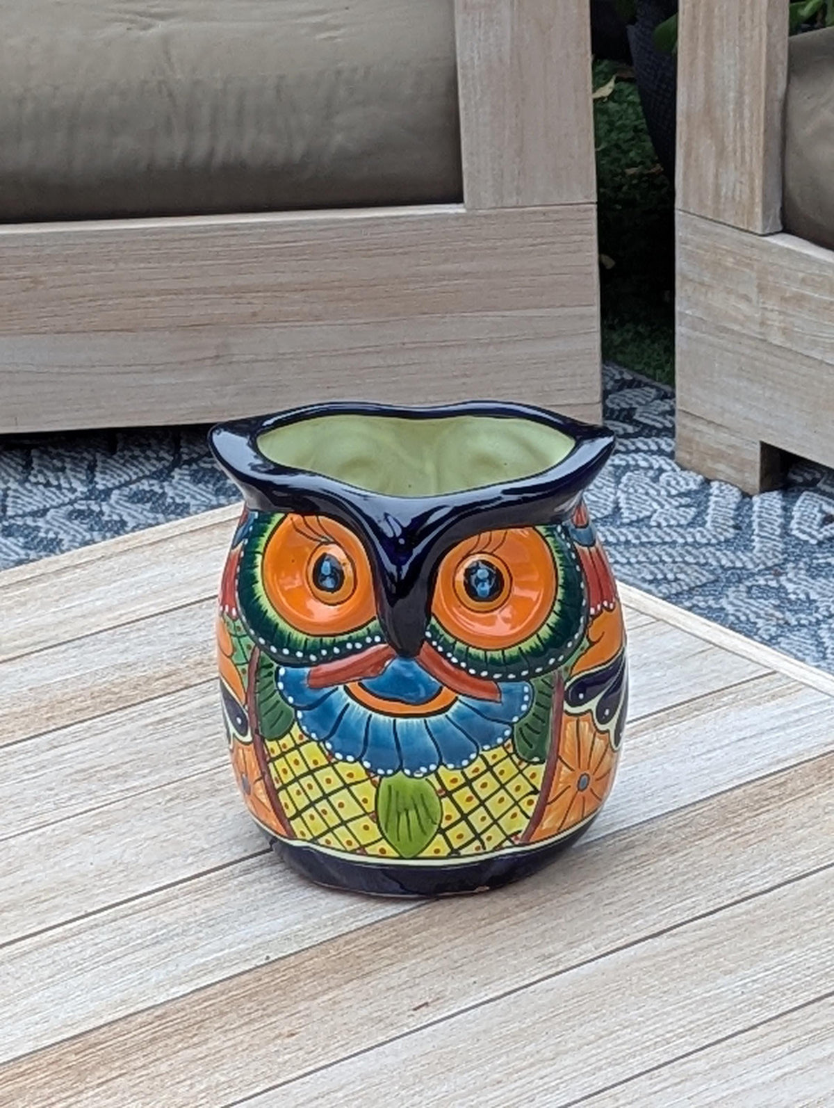 Handmade Talavera Owl Planter: Mexican Pottery Garden Decor